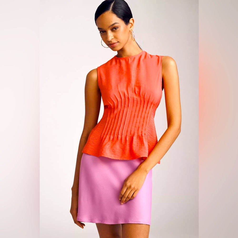 NWT Anthropologie Pleated Waist Shell Top in Red